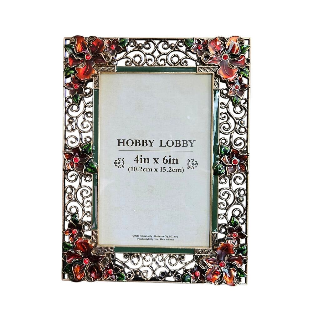 Hobby Lobby Floral Enamel Jeweled Metal Filigree Picture Frame Tabletop